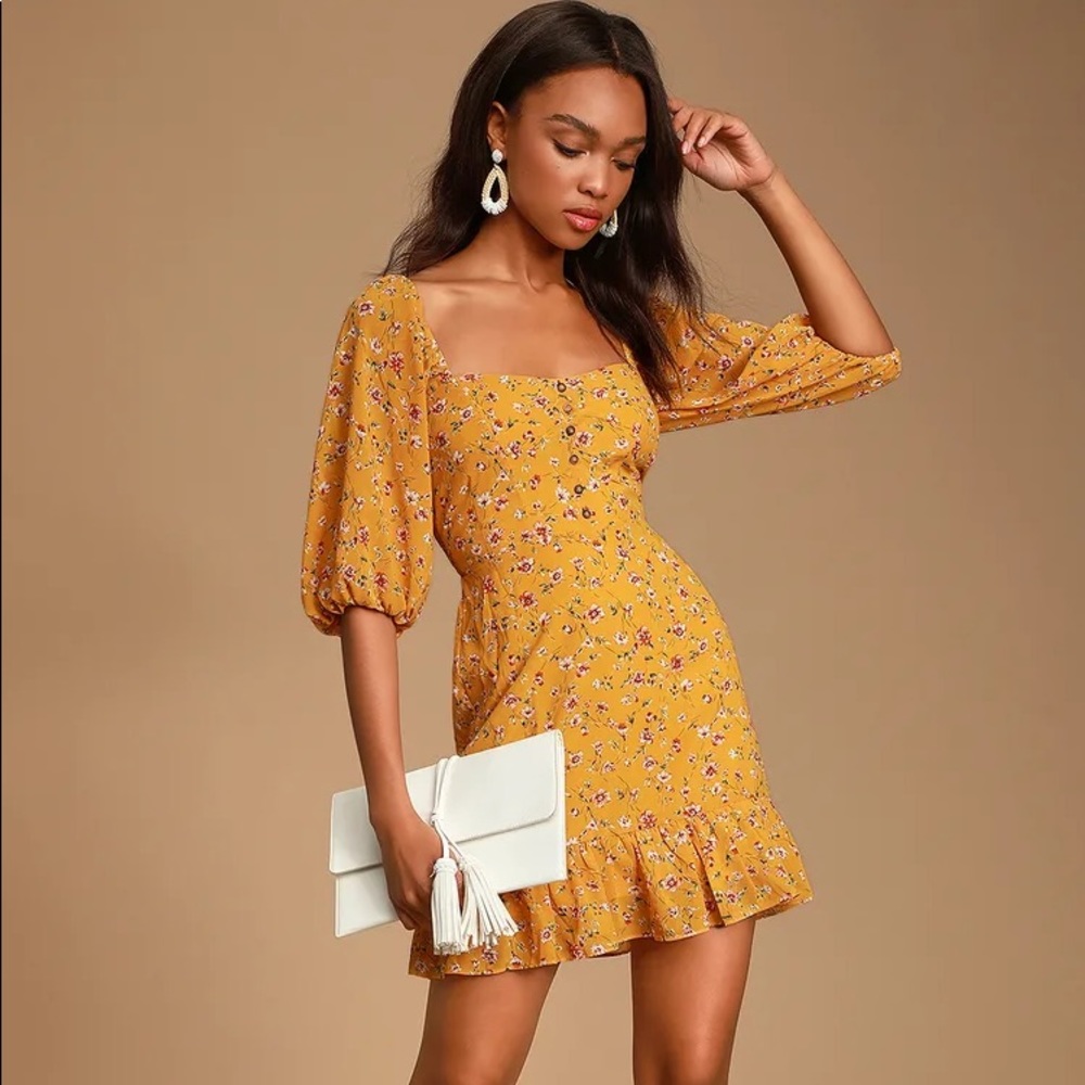 Lulu’s Trixiebelle Mustard Yellow Floral Print